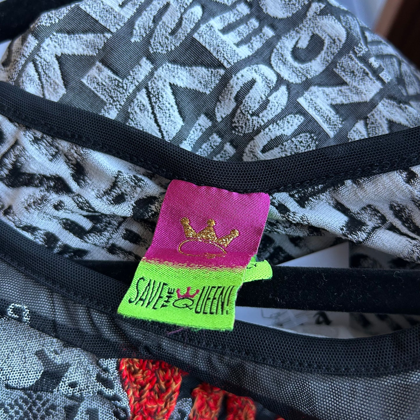 Save the Queen Graphic Mesh Top - M