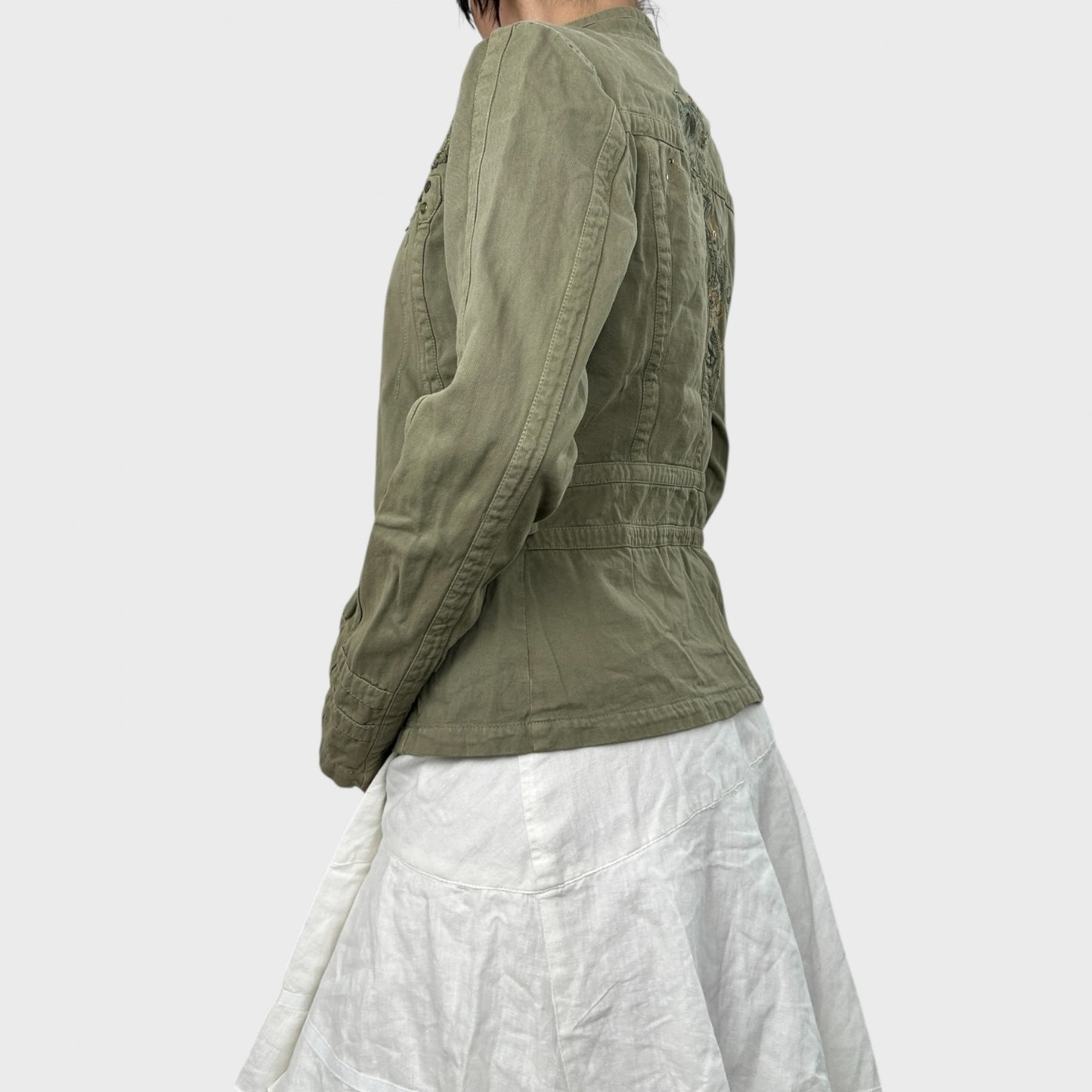 Khaki Utility-Style Zip-Up Jacket - M