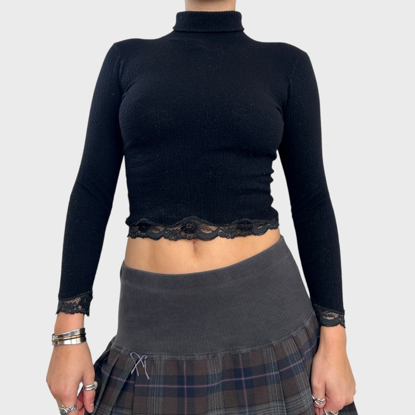 Dolce and Gabbana Black Jumper with Lace Trim - XS/S