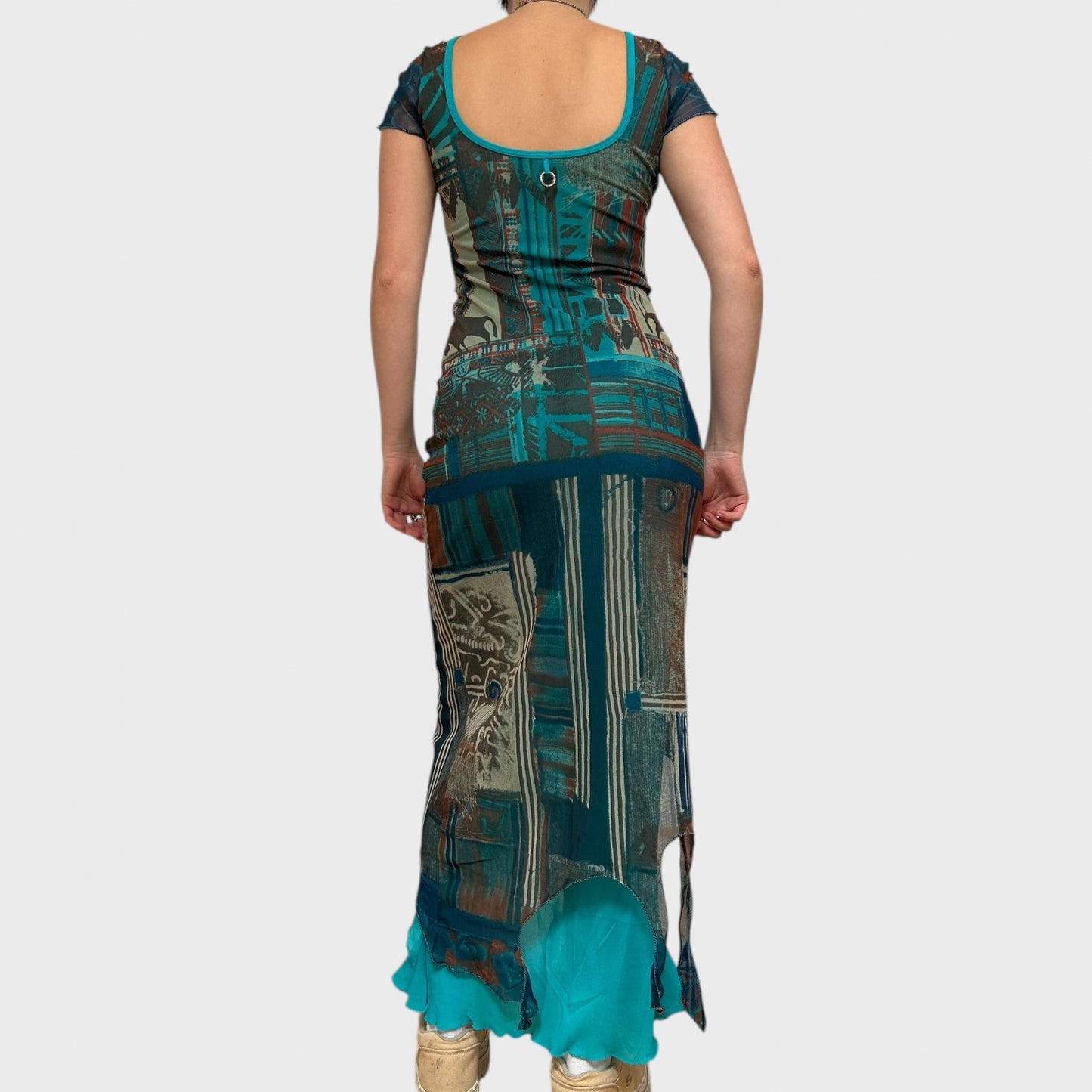 Rare Save the Queen Graphic Mesh Maxi Dress