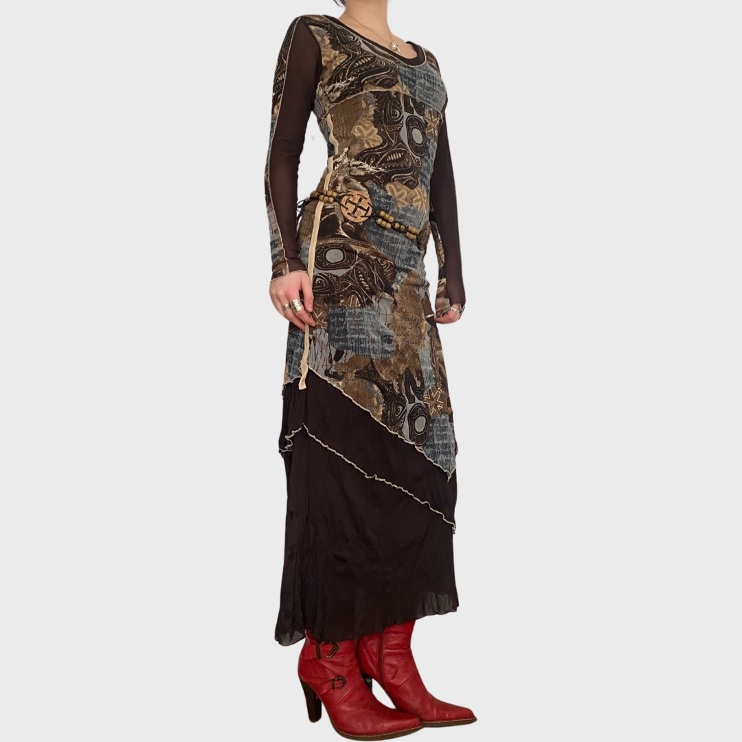 Mesh graphic print maxi dress