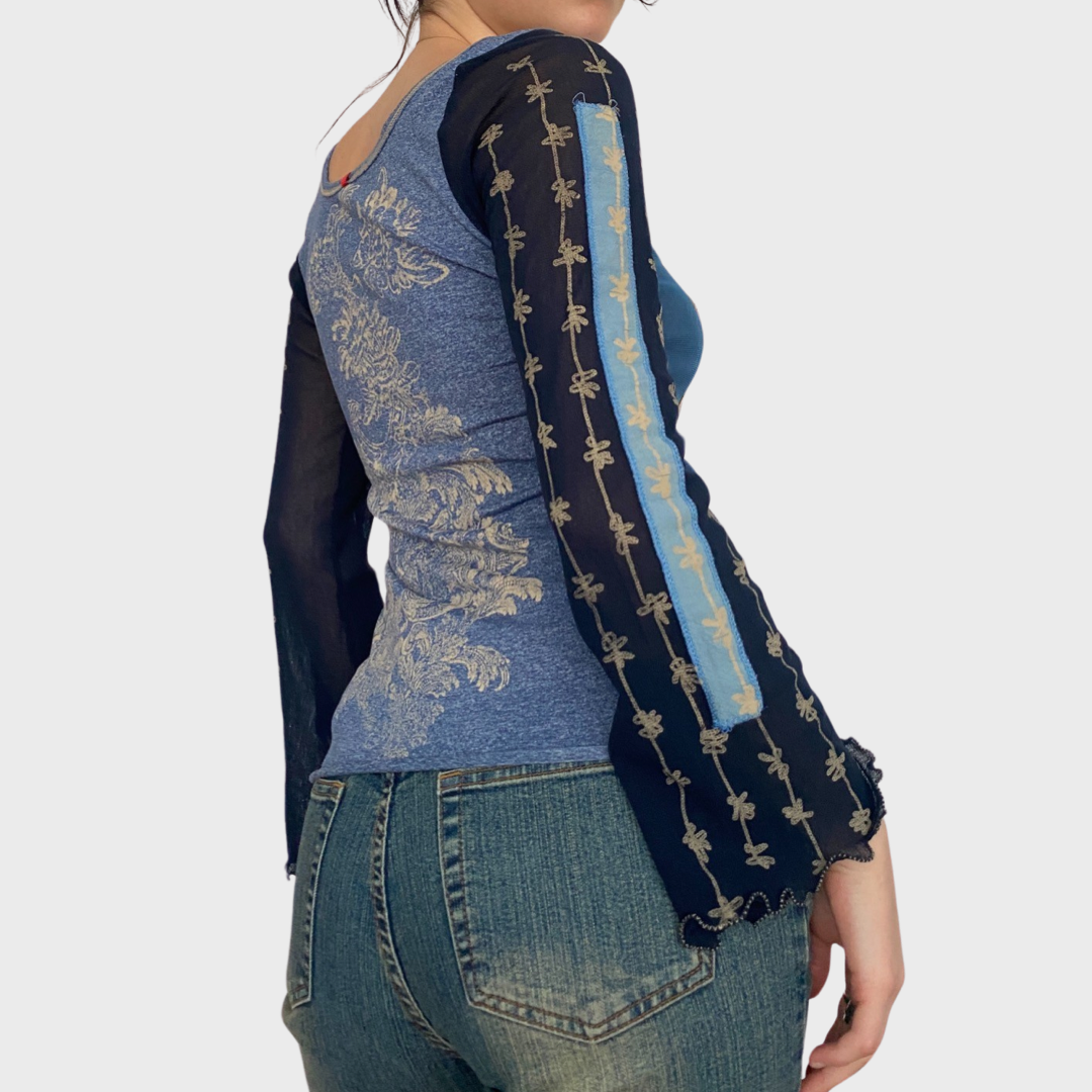 Save the Queen bell sleeve mesh top