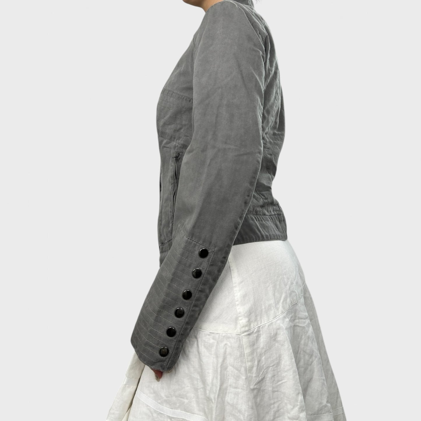 Grey High Neck Zip-Up Jacket - M