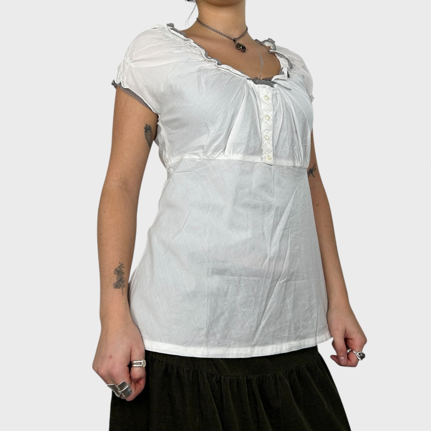 Cop Copine White Ruched Blouse – M/L