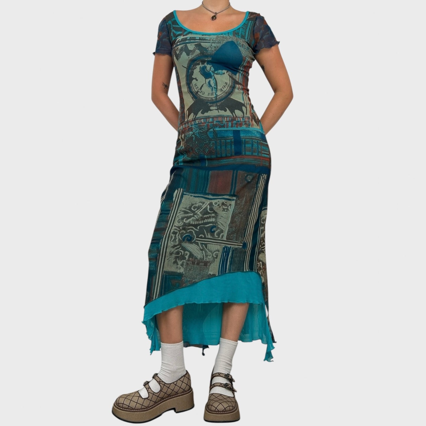 Save the Queen Graphic Mesh Maxi Dress - S/M