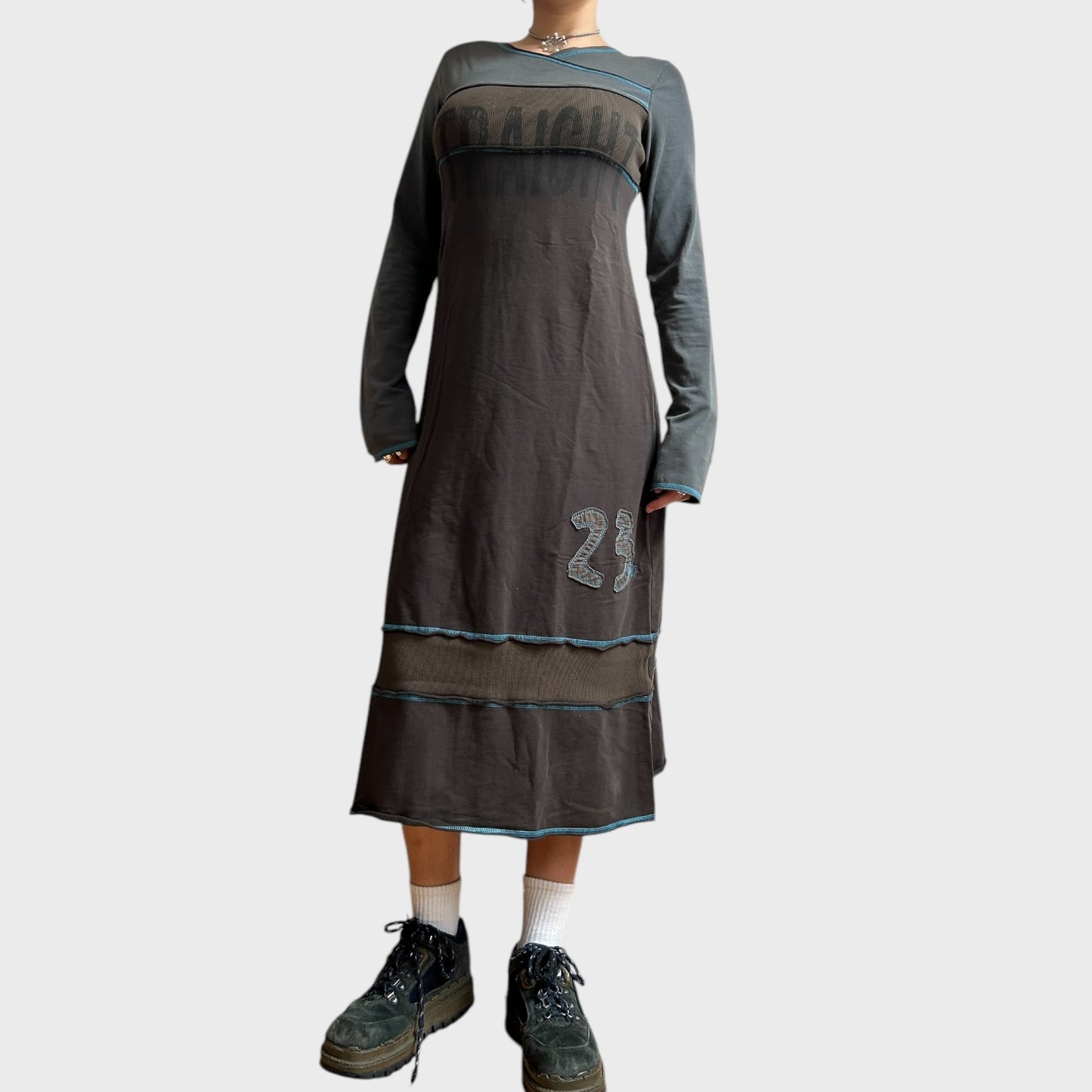 Cop Copine Grey and Light Blue Contrast Maxi Dress