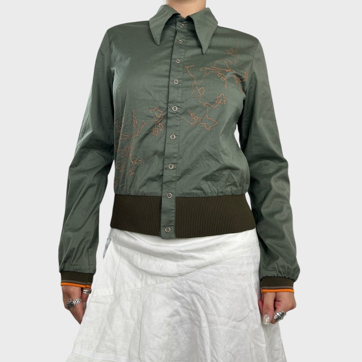 Cop Copine Khaki Collared Button-Up Blouse - M
