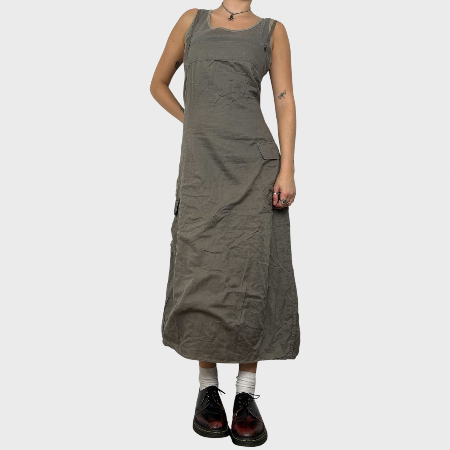 Cop Copine Khaki Tie Back Midi Dress - L