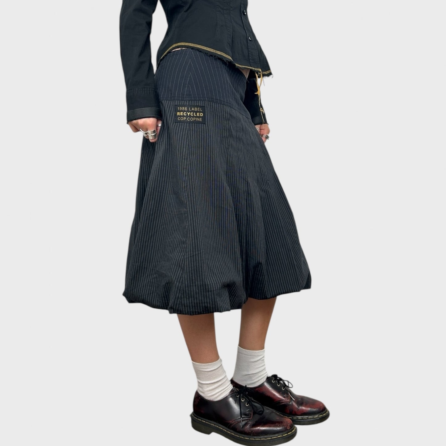 Cop Copine Pinstripe Pleated Midi Skirt - M/L