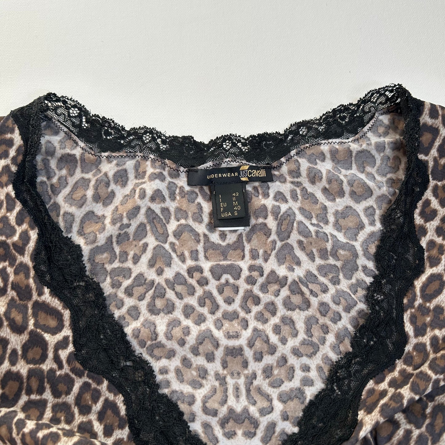 Roberto Cavalli Leopard Print Lace Trim Top