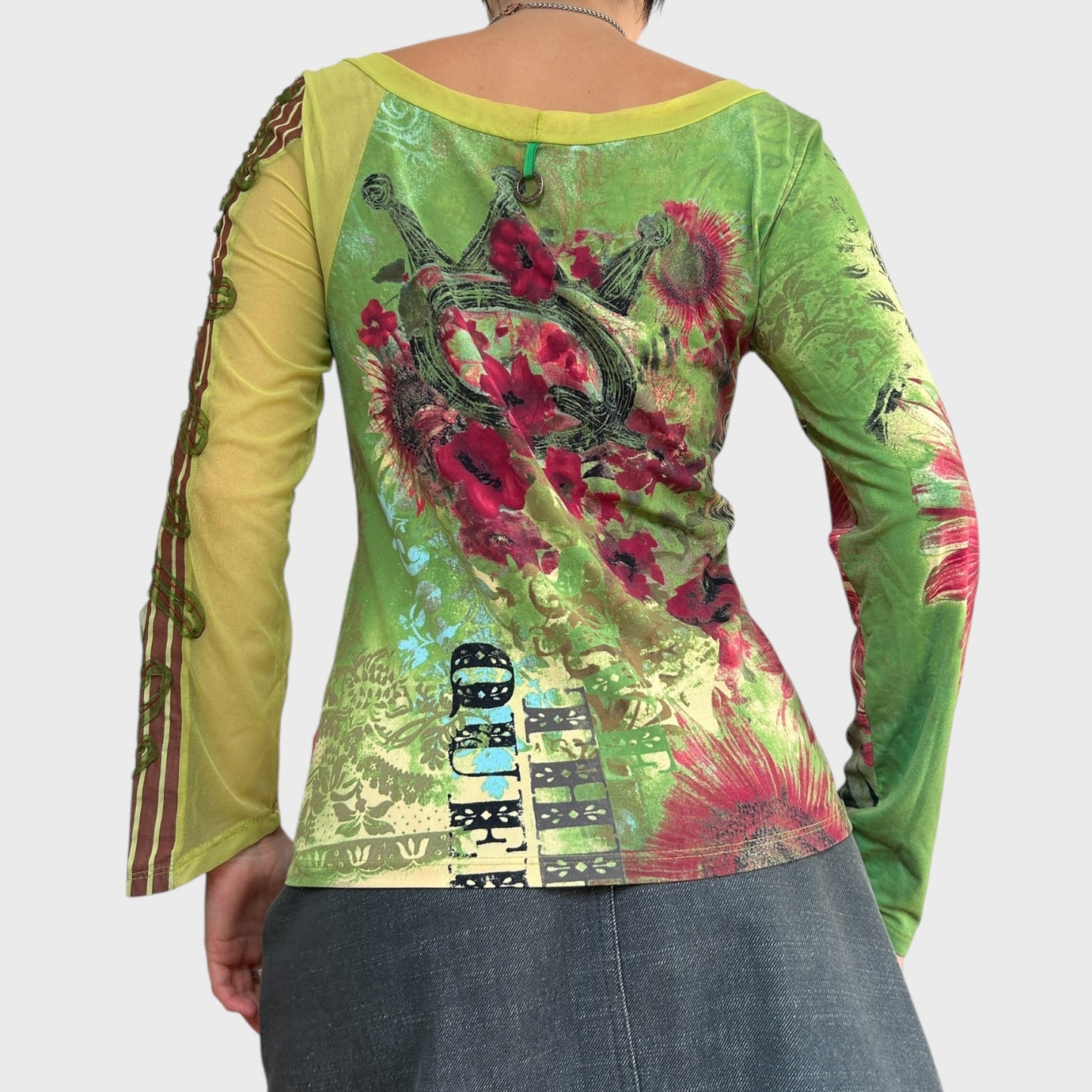 Save the Queen Graphic Mesh Top- L