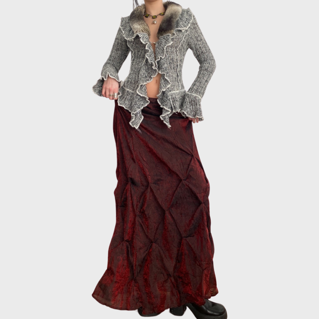Shimmery ruched burgundy maxi skirt ༺♱༻