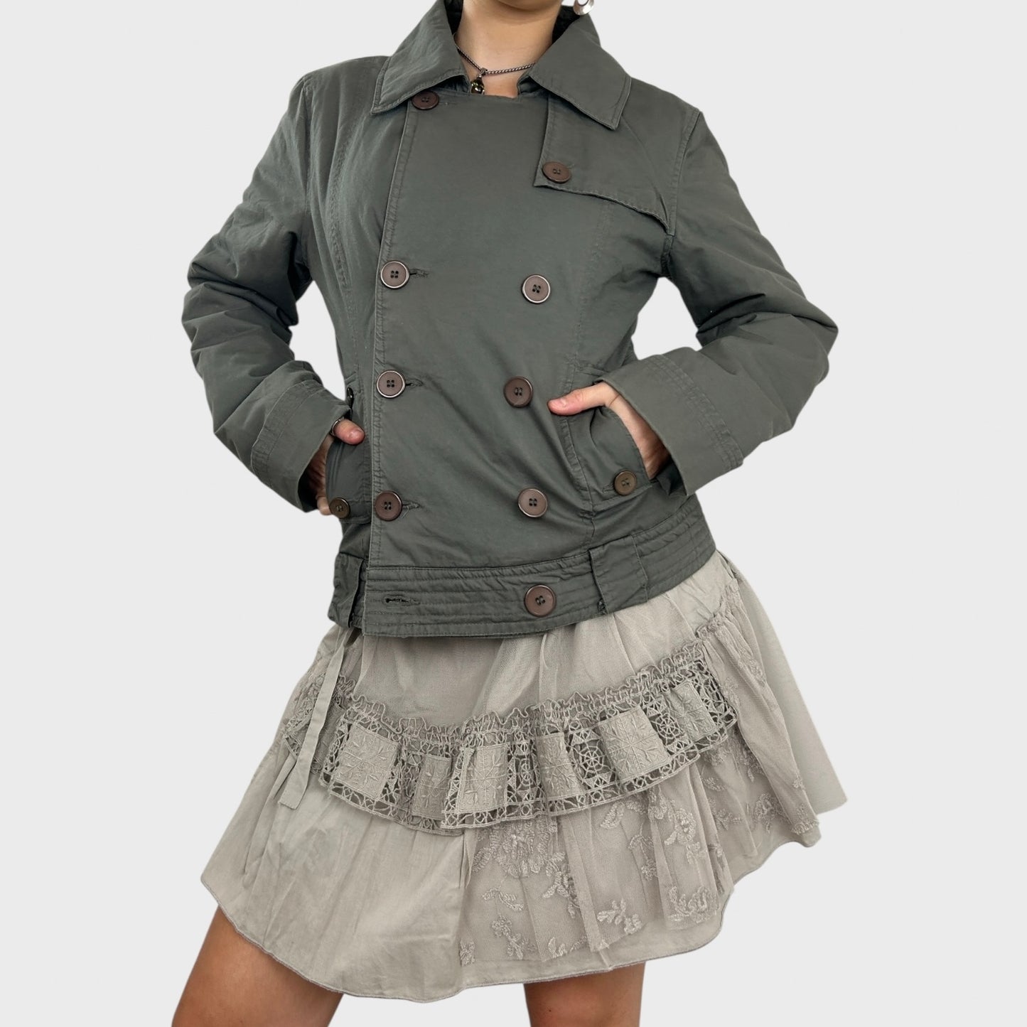 Khaki Button-Up Jacket - M