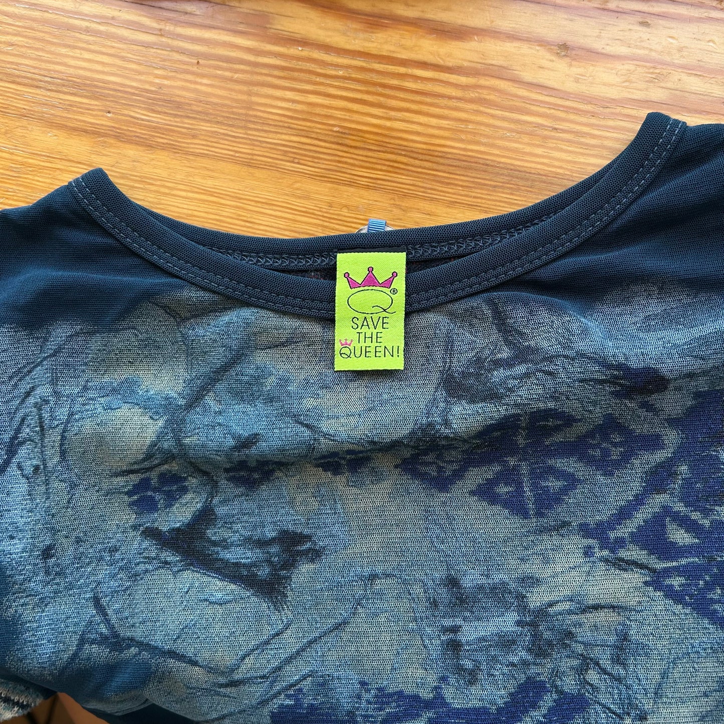 Save The Queen Graphic Mesh Long Sleeve Top - M