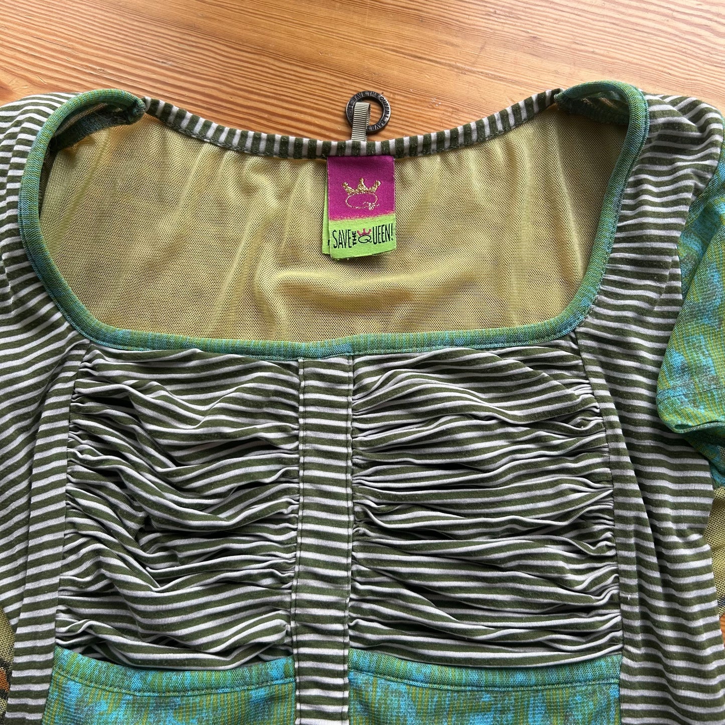 Save the Queen Green Graphic Mesh Top - M