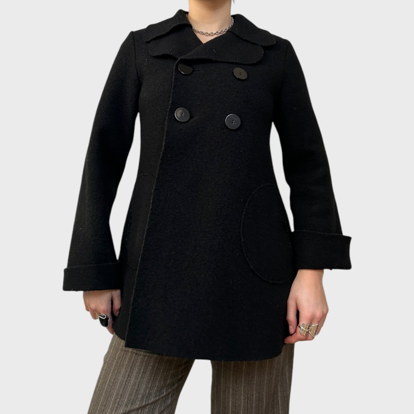 Cop Copine Black Button Wool Pea Coat