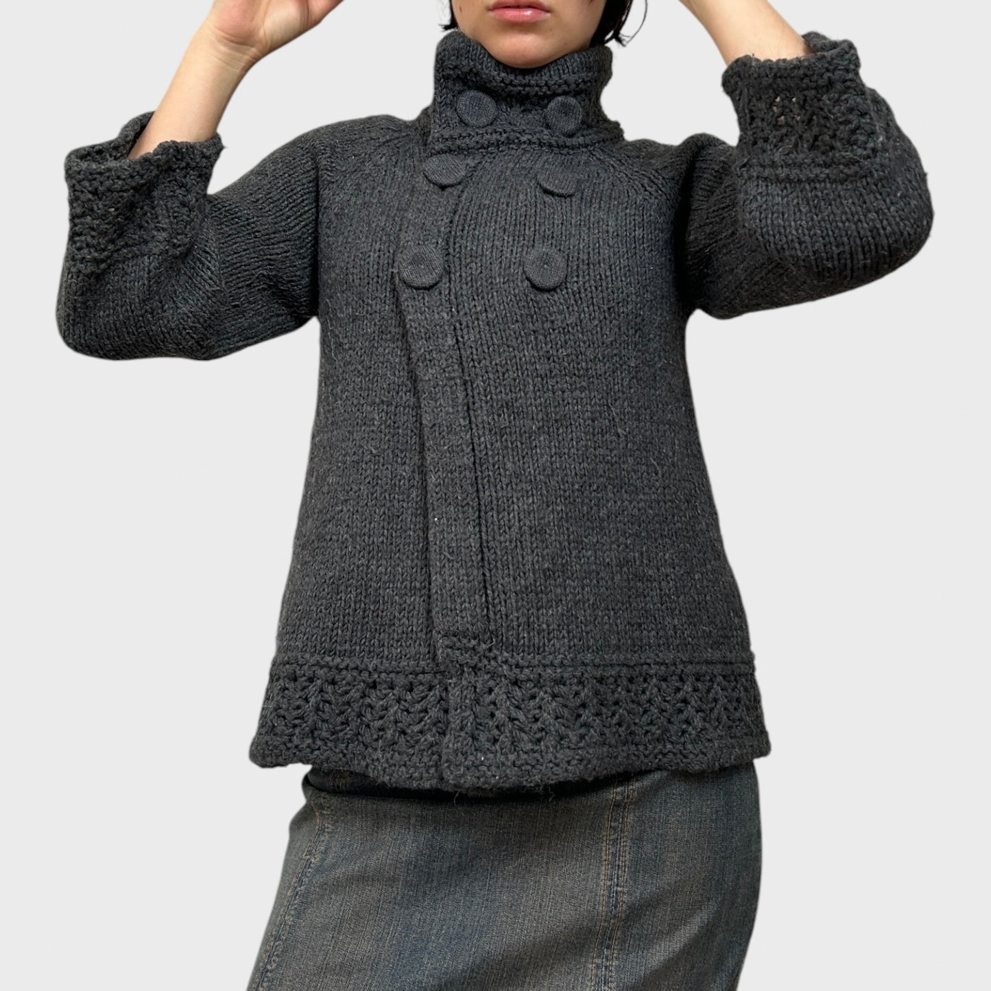 Grey Knit Button-Up Cardigan