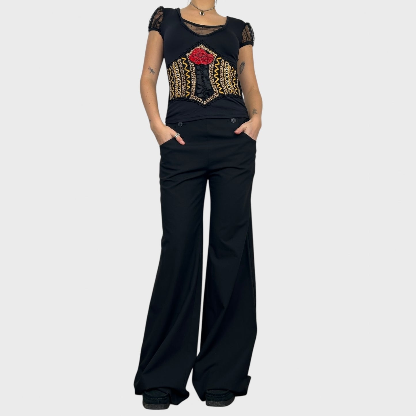 Cop Copine Button Wide Leg Trousers - M
