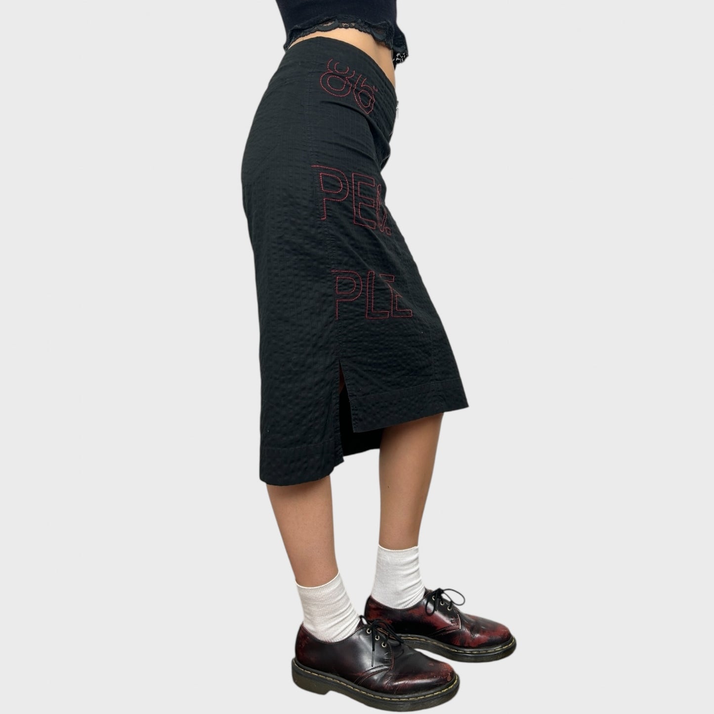 Cop Copine Black and Red Contrast Midi Skirt - S