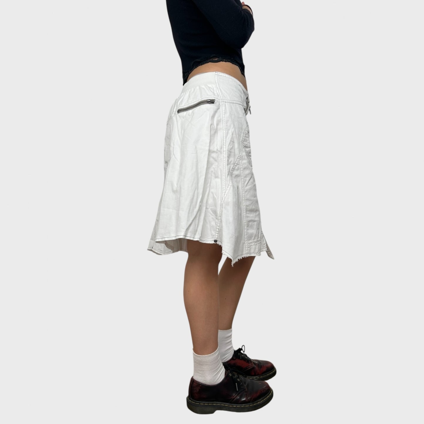 White Buckle Midi Skirt - M/L