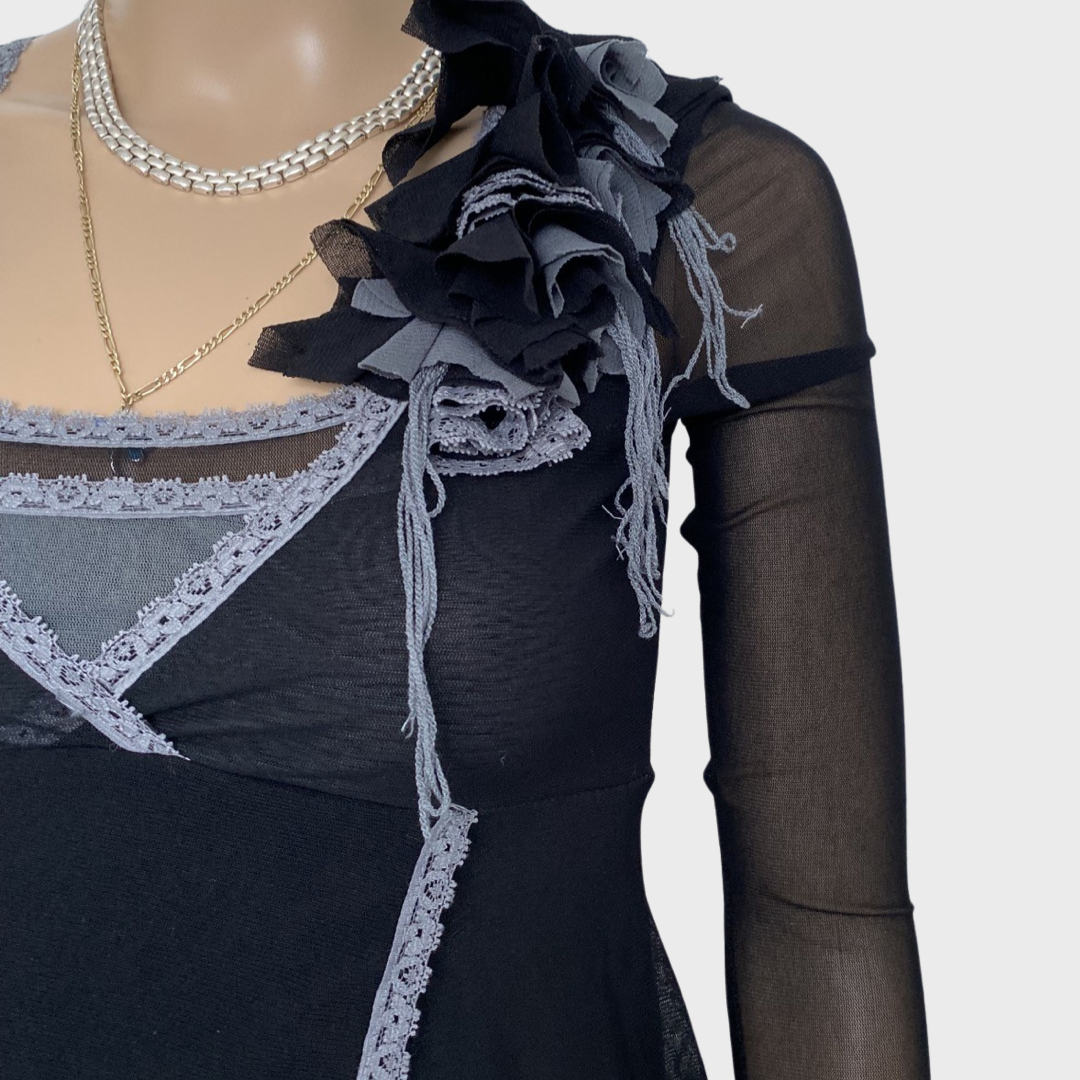 mesh lace asymmetric layered top