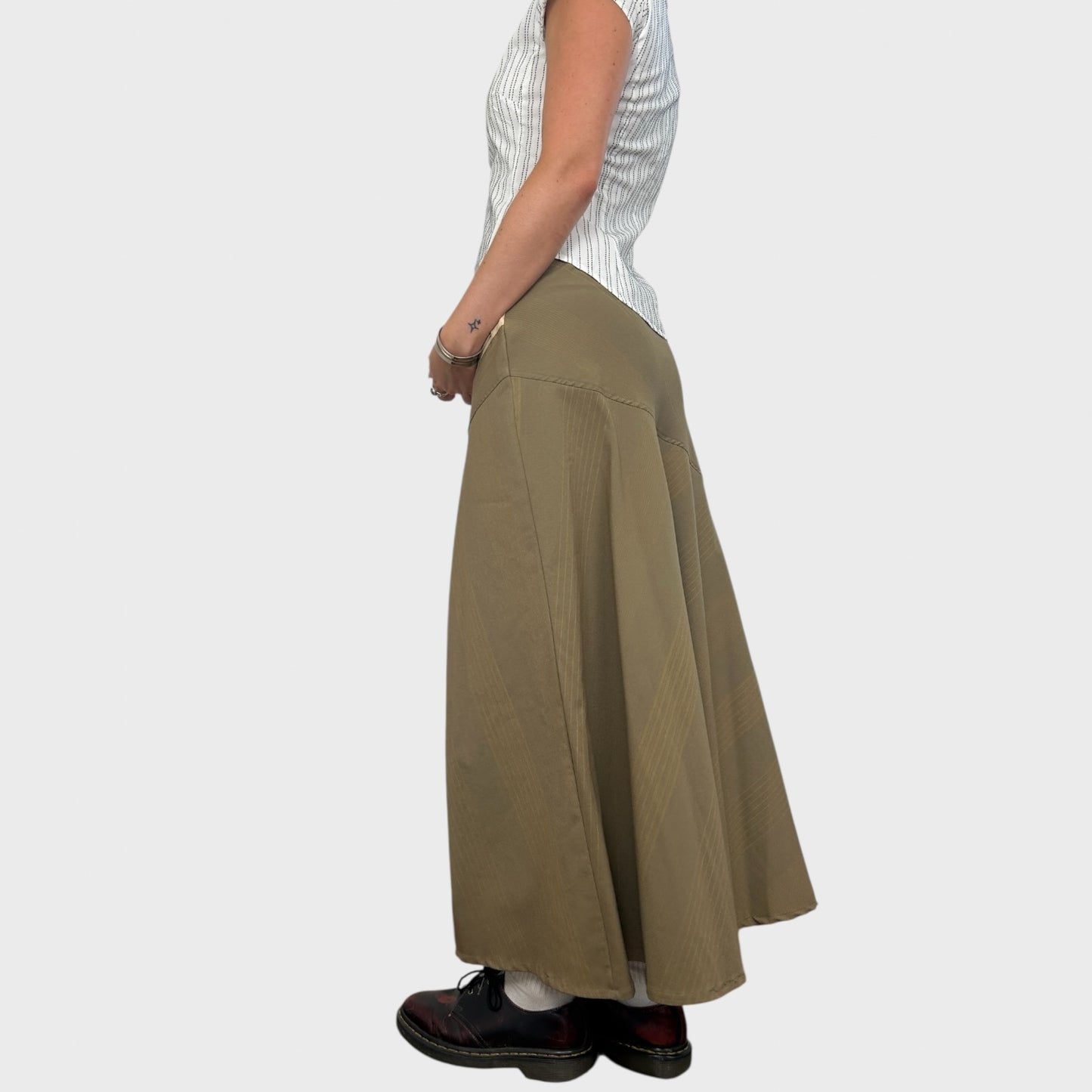 Pinstripe Ruched Maxi Skirt - M