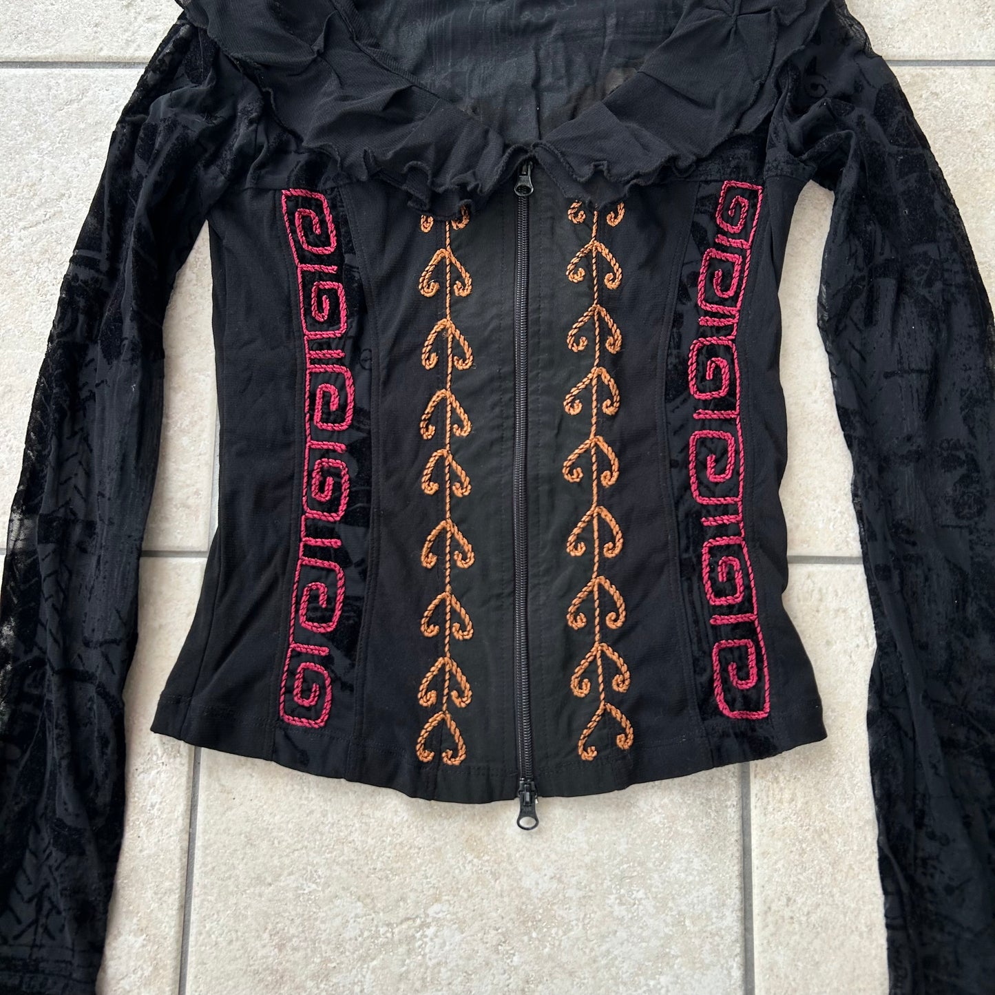 Save the Queen Double-Zip Long Sleeve Mesh Top