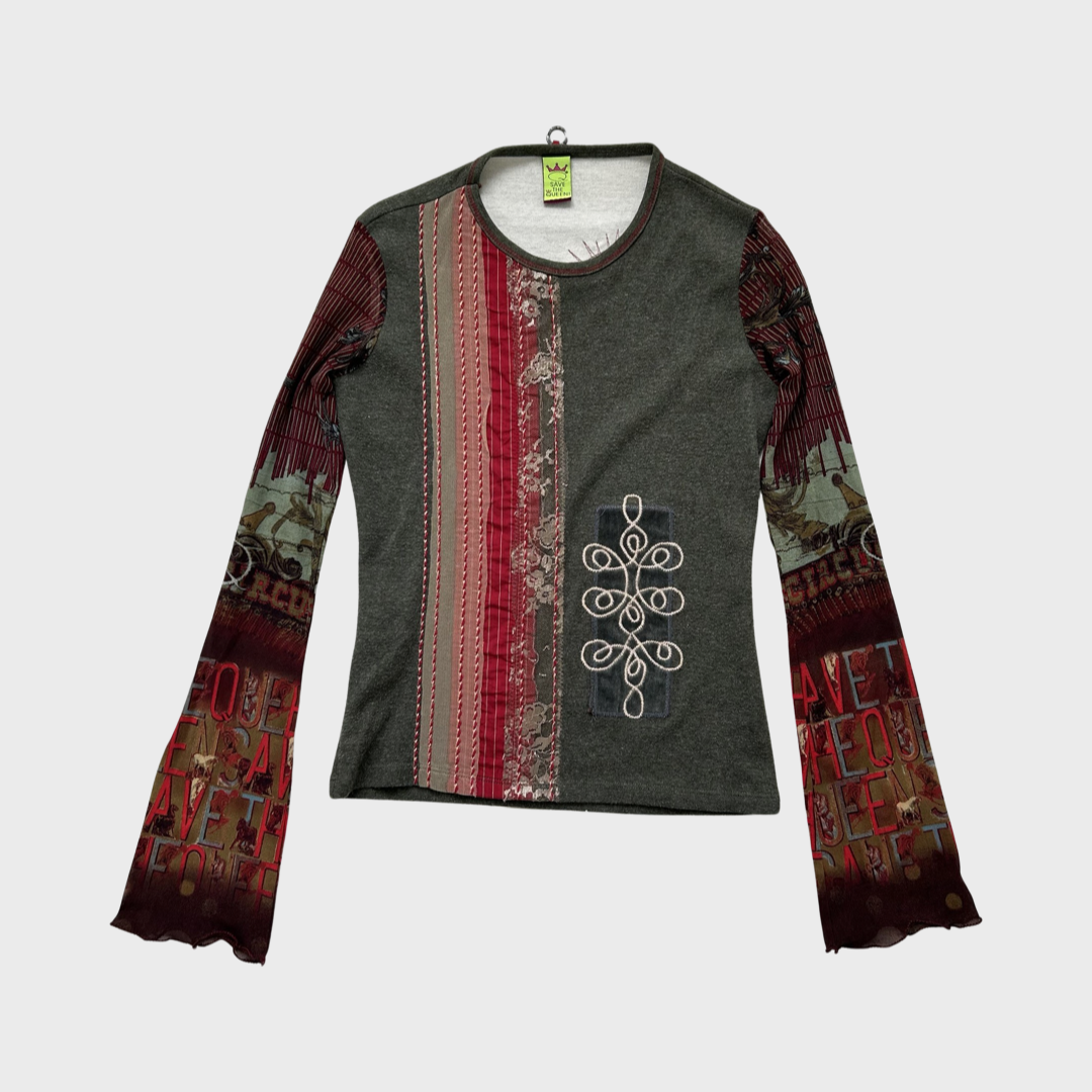 Save the Queen bi-material long sleeved top
