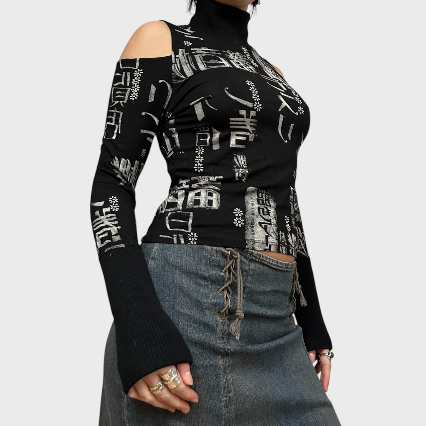 Black Graphic Long Sleeve Top