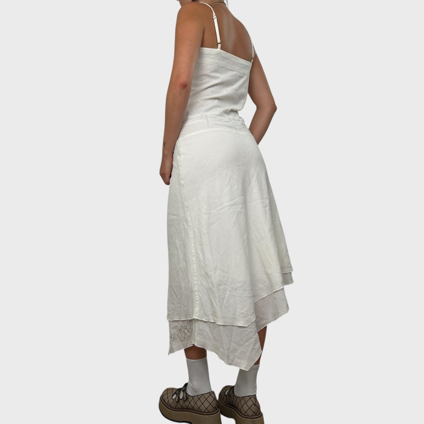 White Cop Copine Asymmetric Frilly Midi Dress - S/M