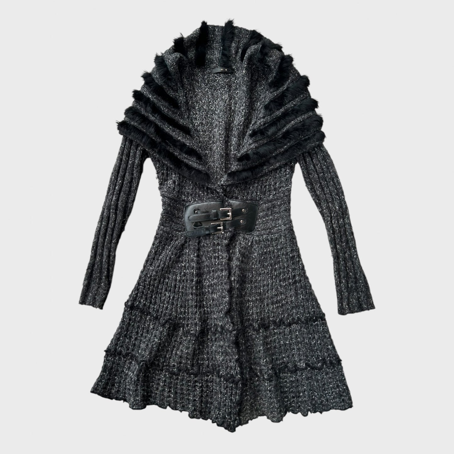 Grey Chunky Knit Cardigan with Buckle Fastening