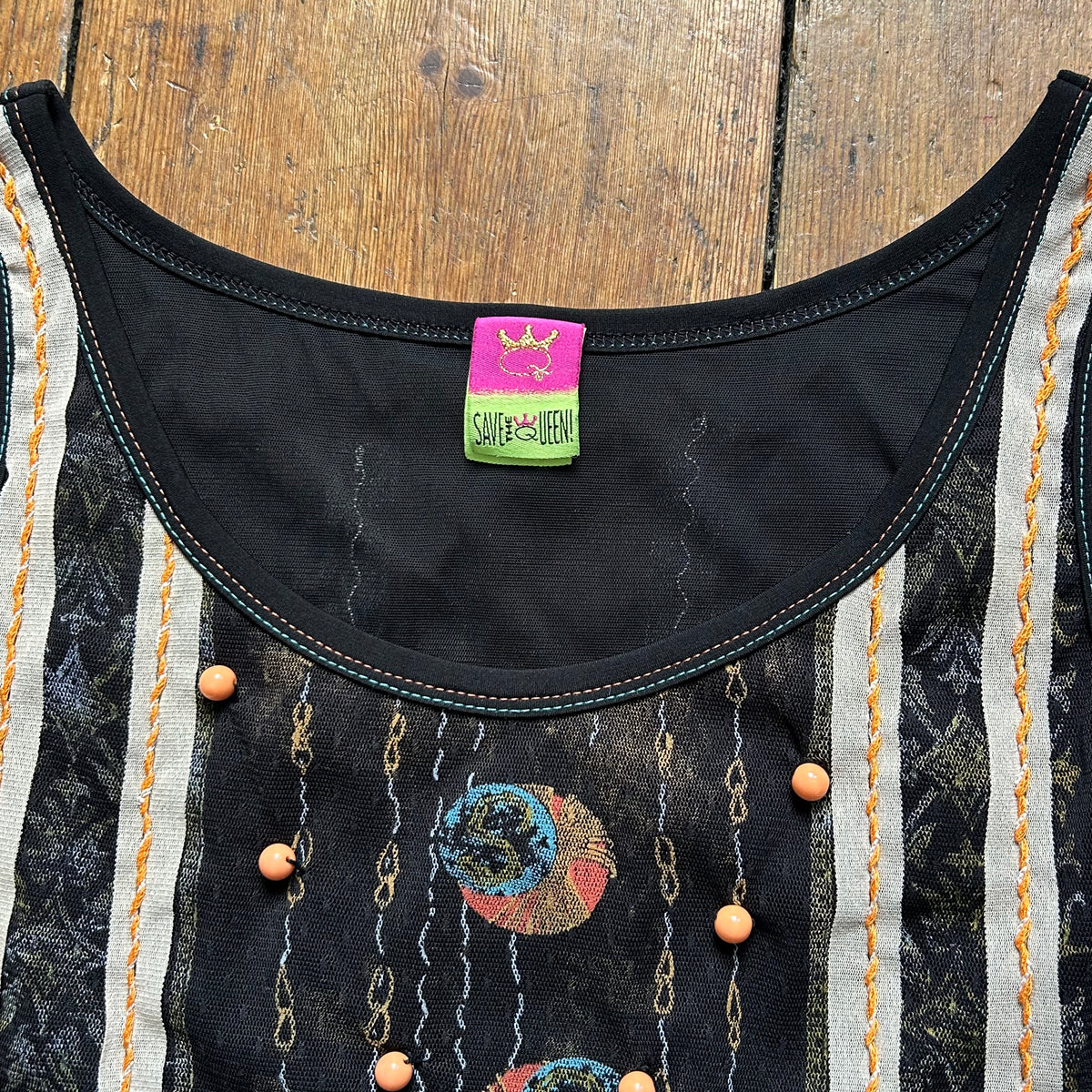 Save The Queen Graphic Mesh Tank Top - S
