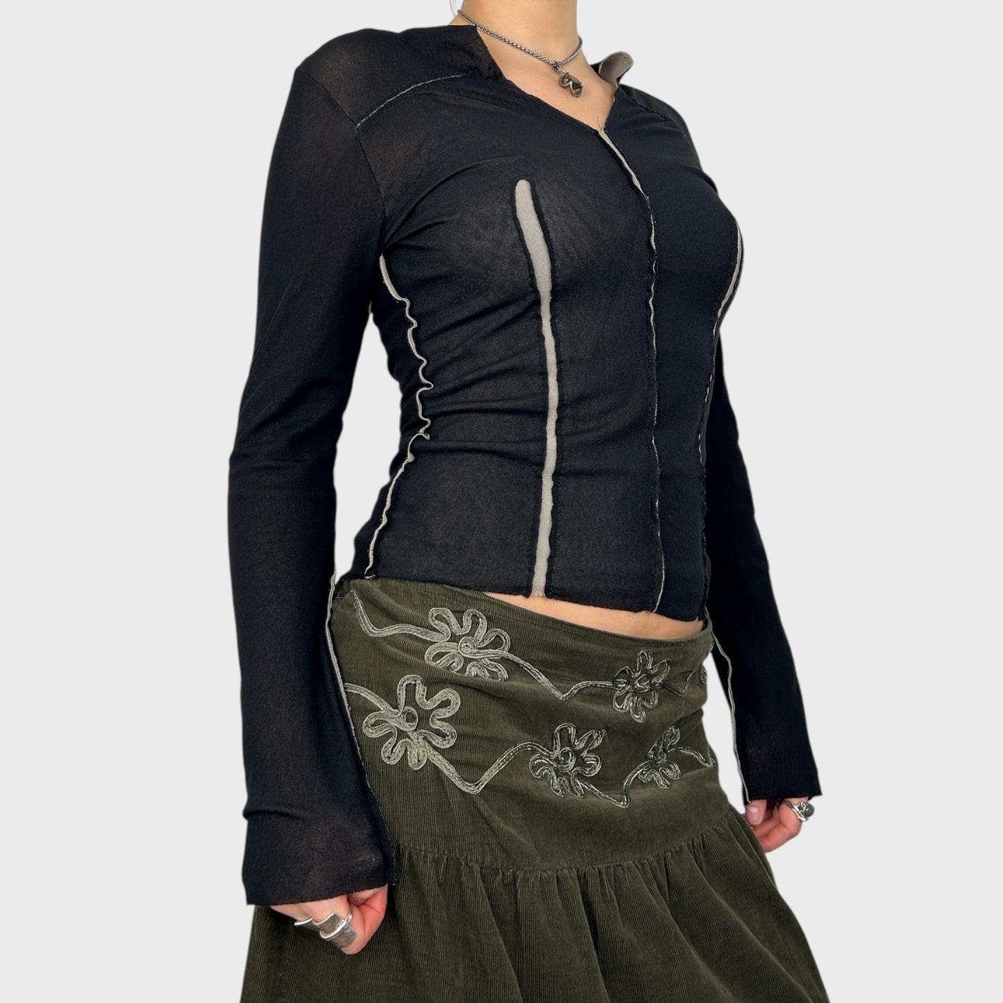 Cop Copine Black Mesh Long Sleeve Top – S