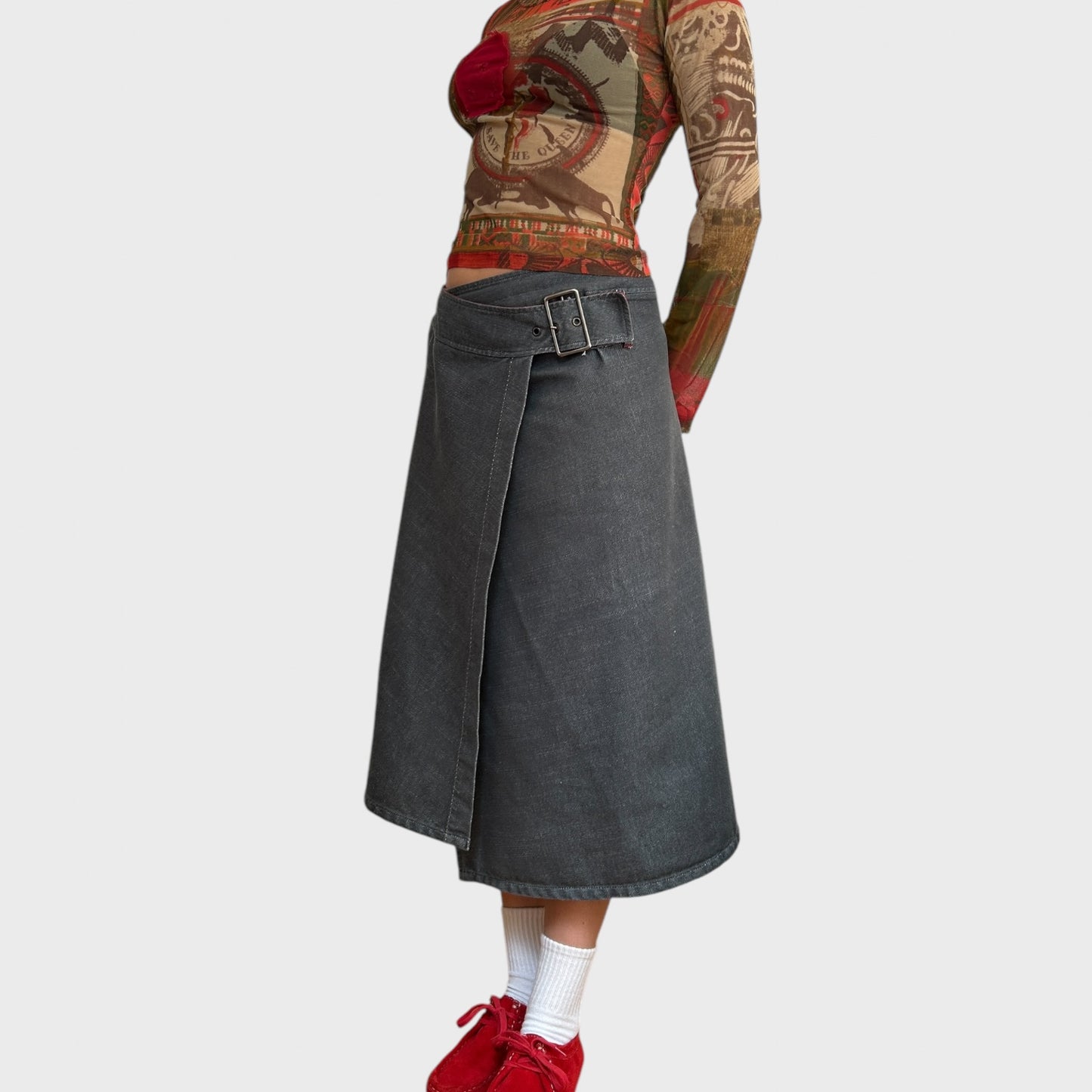 Cop Copine Denim Wrap Midi Skirt