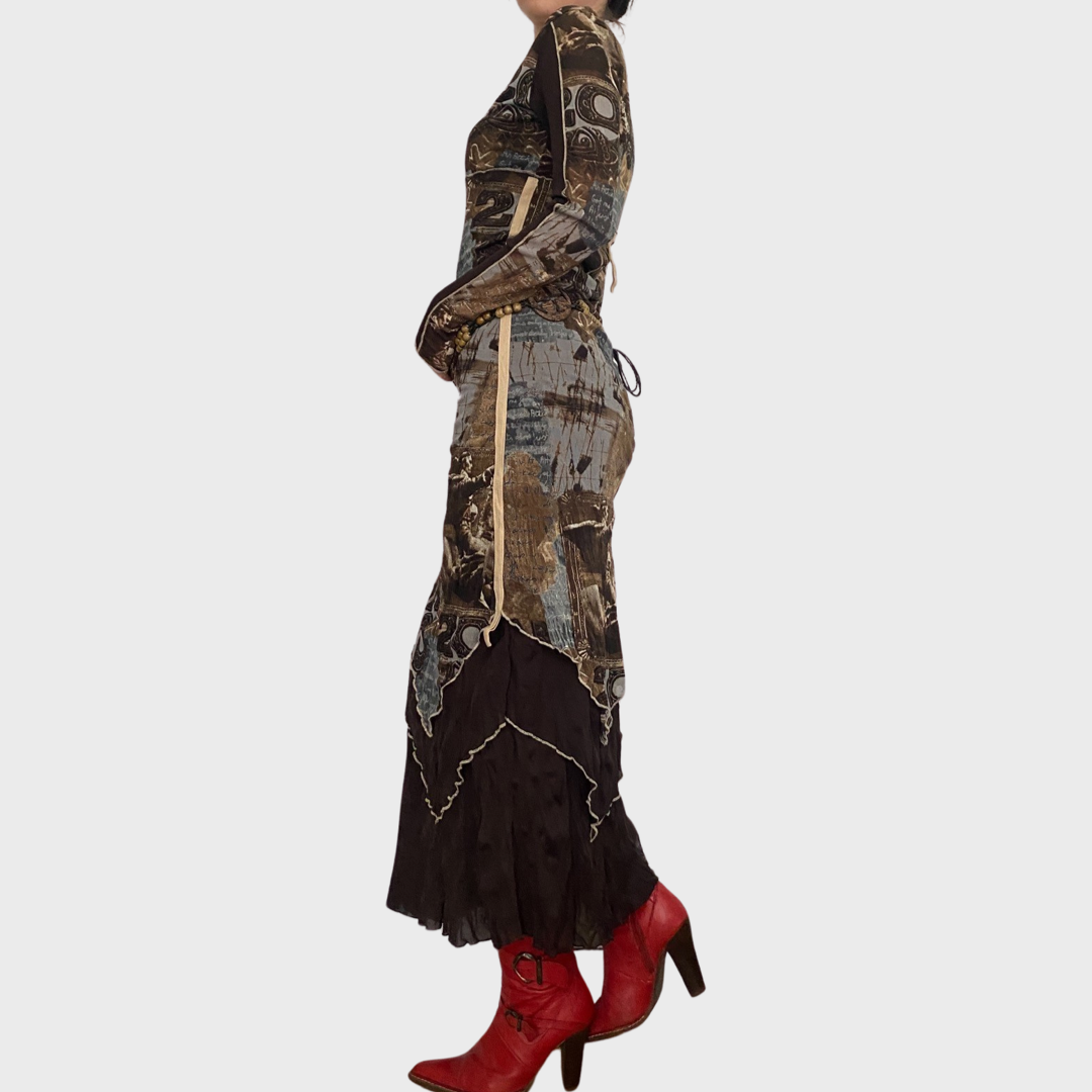 Mesh graphic print maxi dress