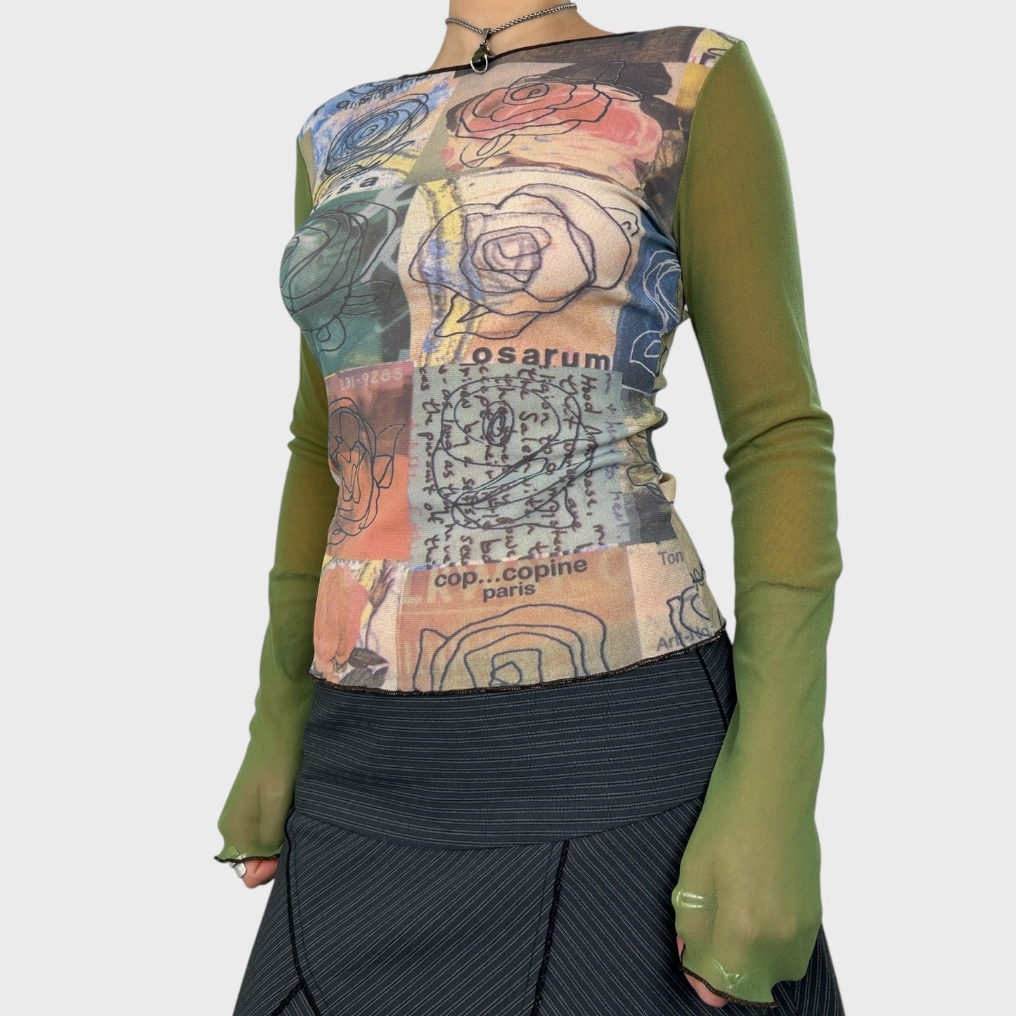 Cop Copine Graphic Print Mesh Long Sleeve Top - S/M