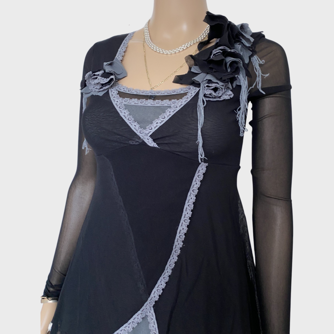 mesh lace asymmetric layered top