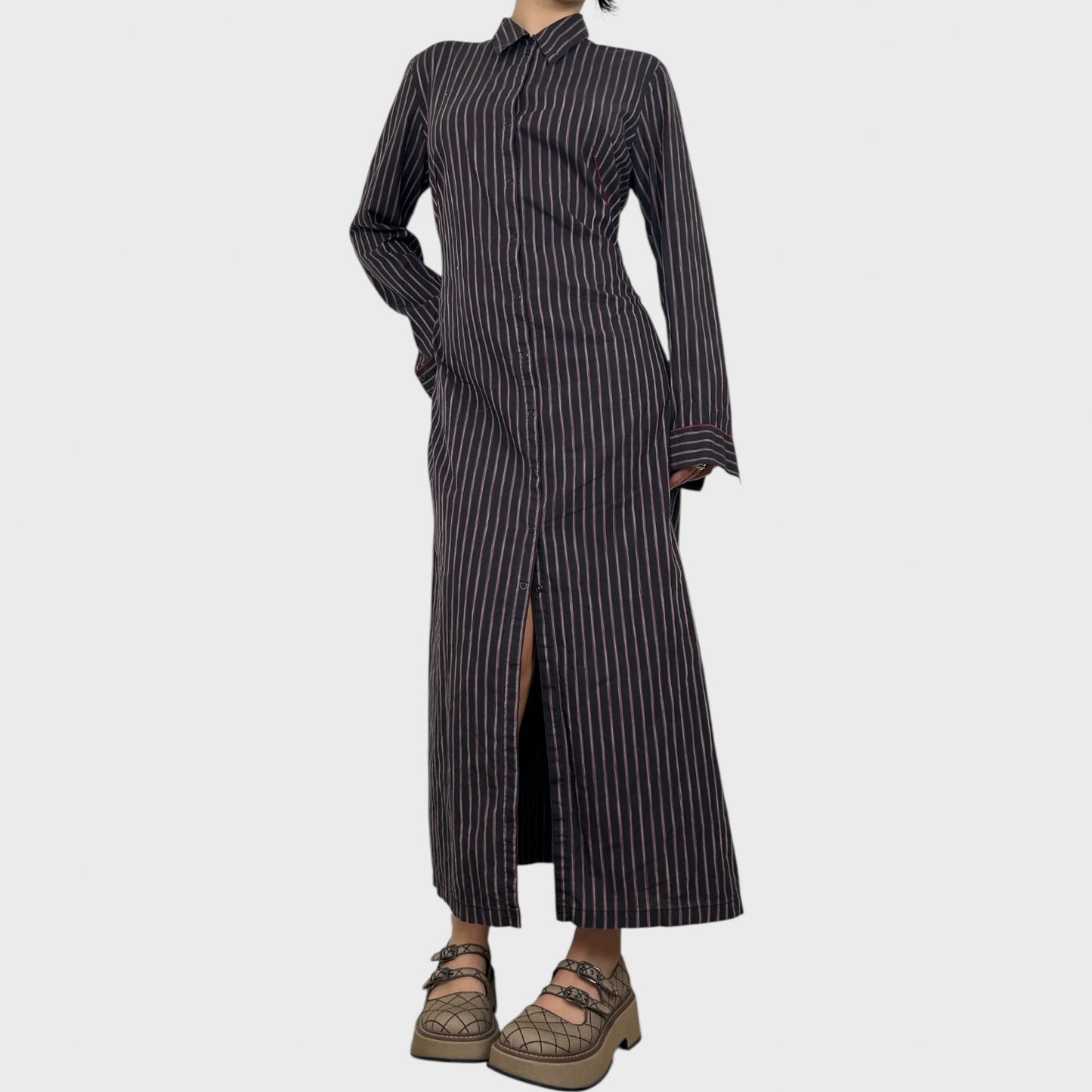 Cop Copine Striped Button Up Maxi Dress - L