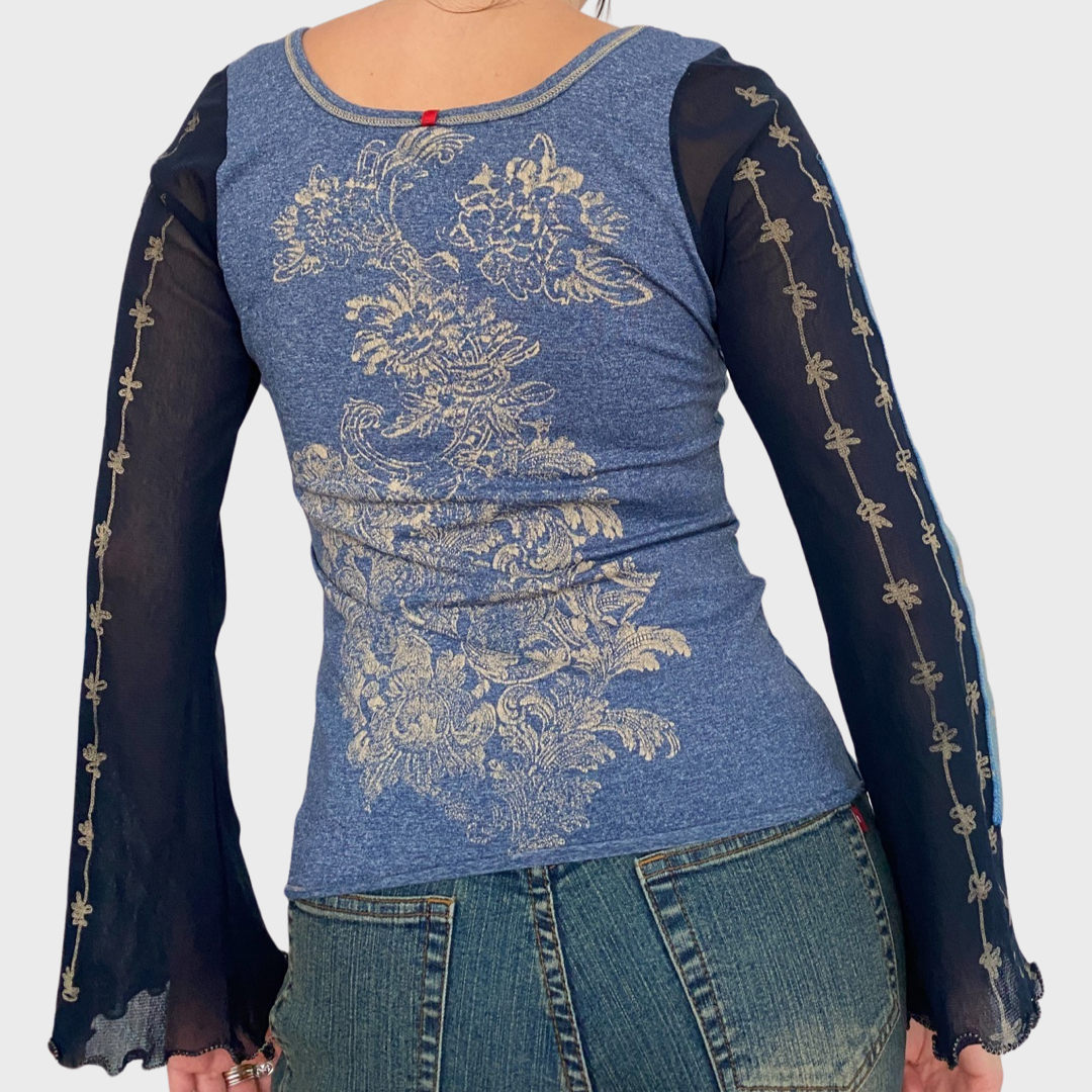 Save the Queen bell sleeve mesh top