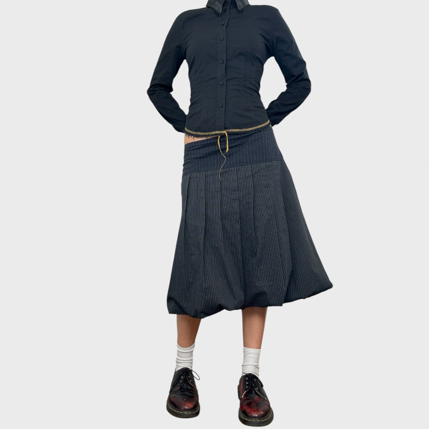 Cop Copine Pinstripe Pleated Midi Skirt - M/L