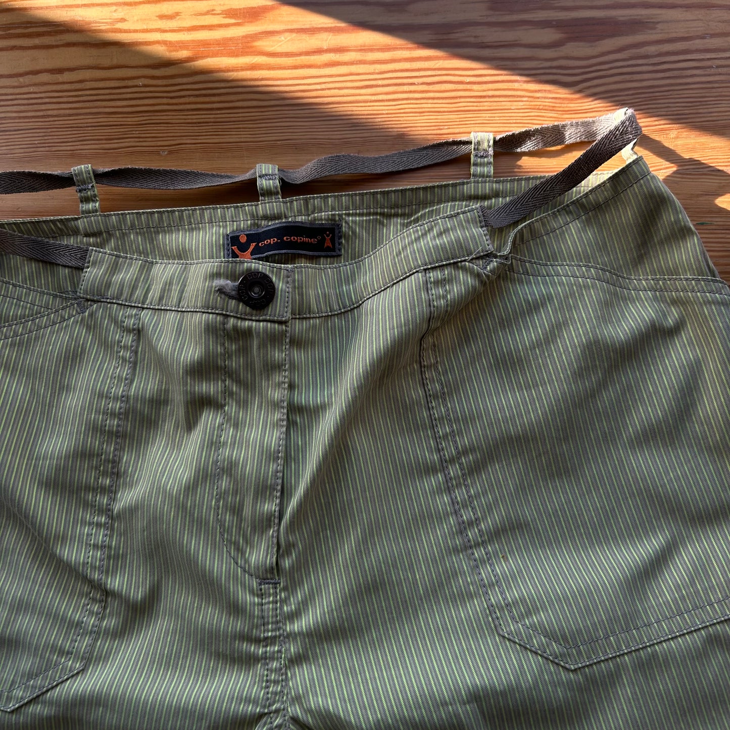 Cop Copine Green Striped Wide Leg Trousers - S/M