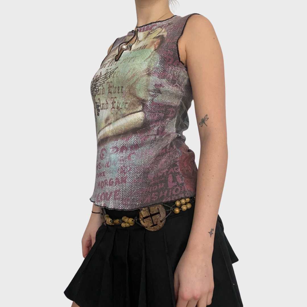 Morgan graphic mesh top