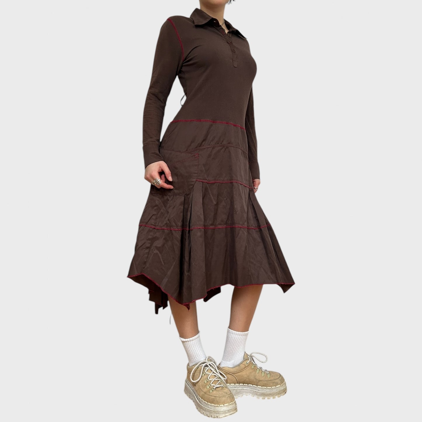 Vintage Button-Up Collared Midi Dress
