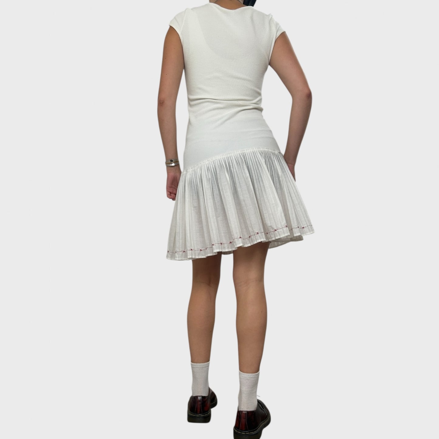 Cop Copine White Pleated Drop Waist Dress - XS/S