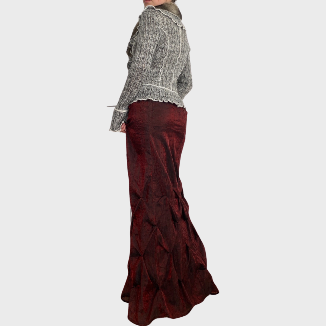 Shimmery ruched burgundy maxi skirt ༺♱༻