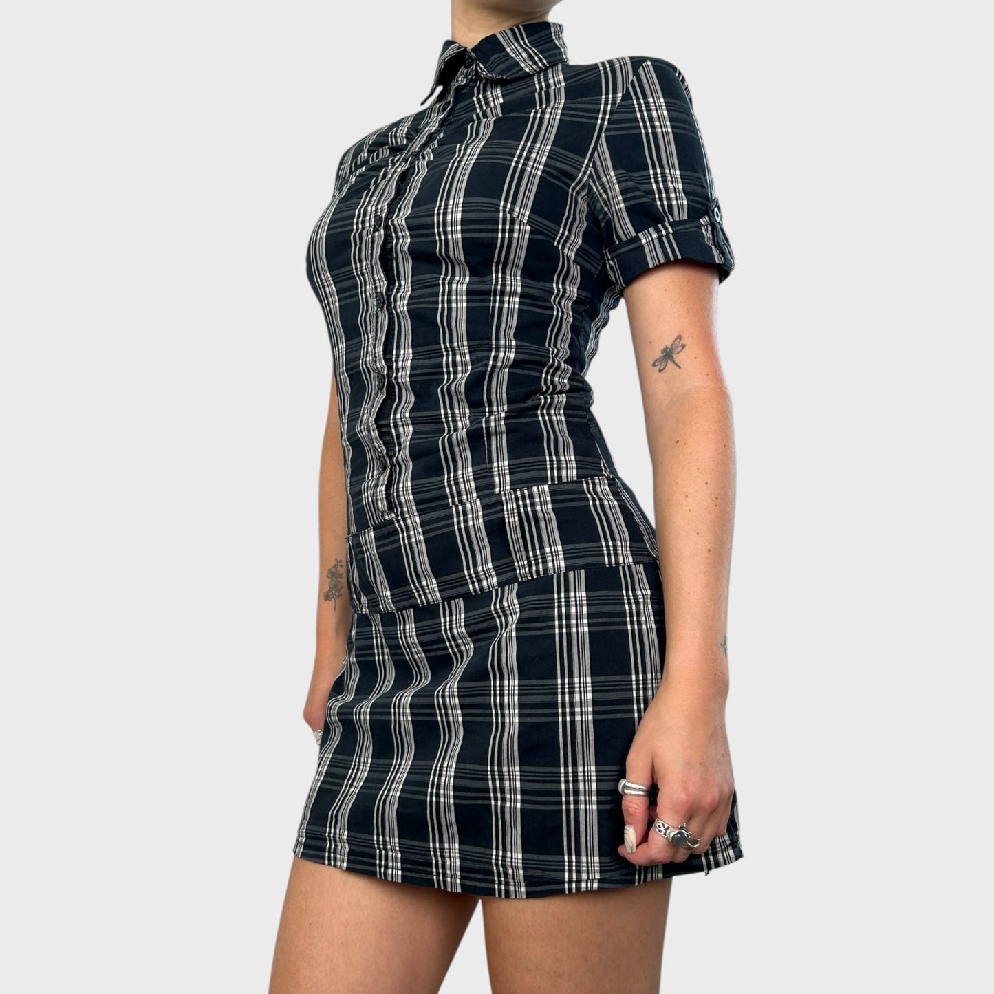 Checked Button-Up Shirt Dress - S/M