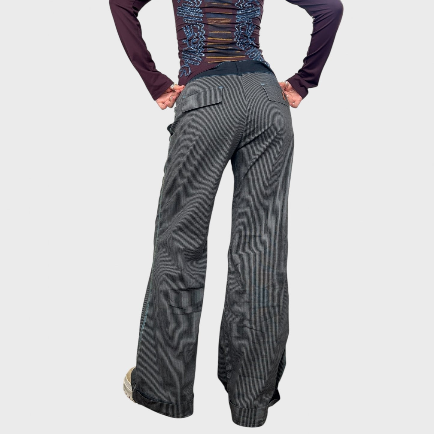 Cop Copine Grey Pinstripe Wide Leg Trousers - M/L