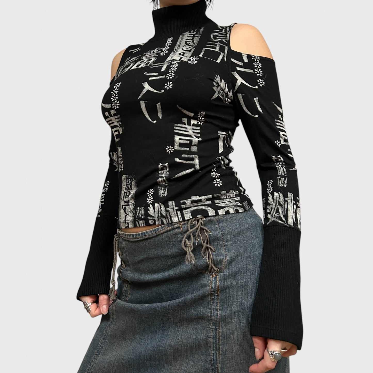 Black Graphic Long Sleeve Top