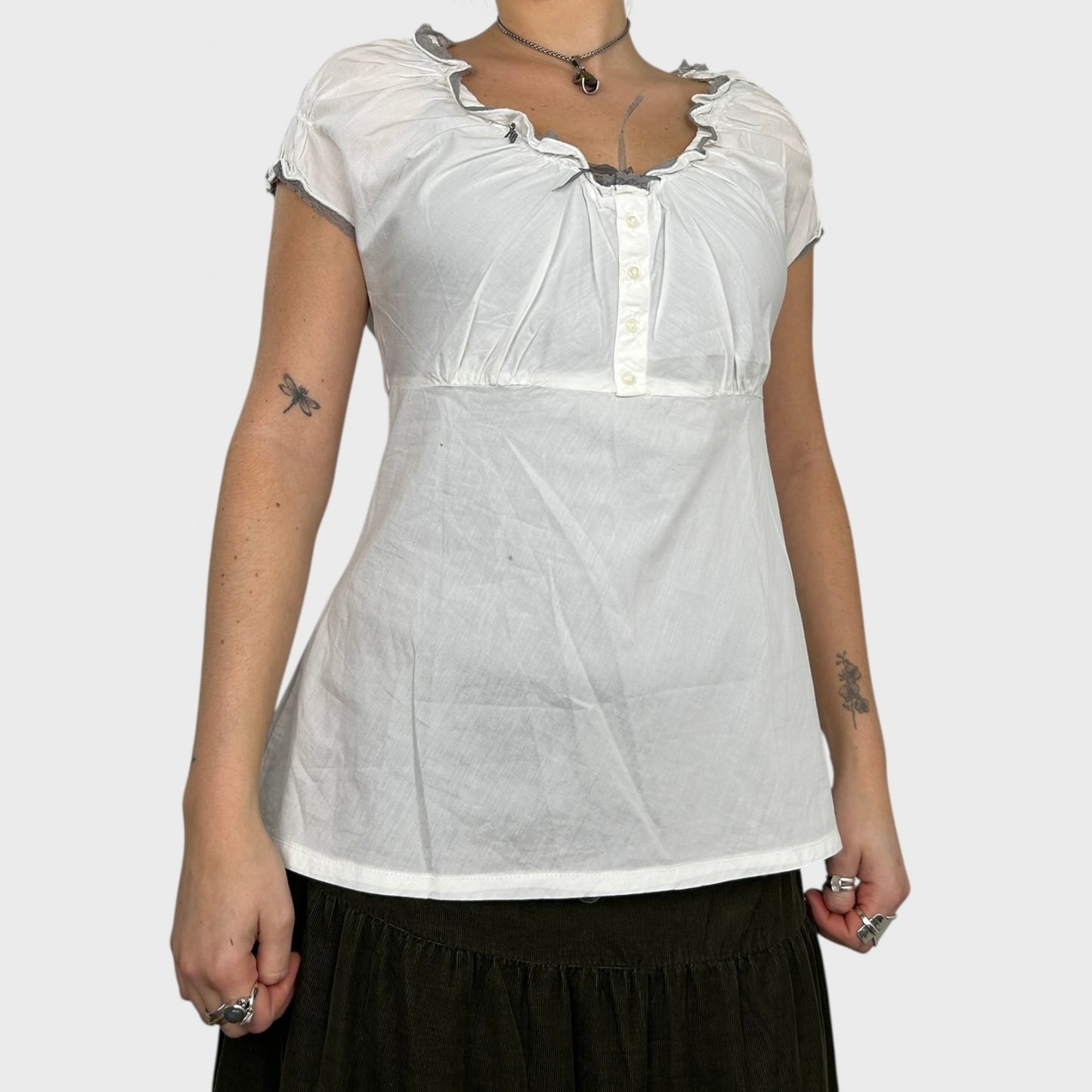 Cop Copine White Ruched Blouse – M/L