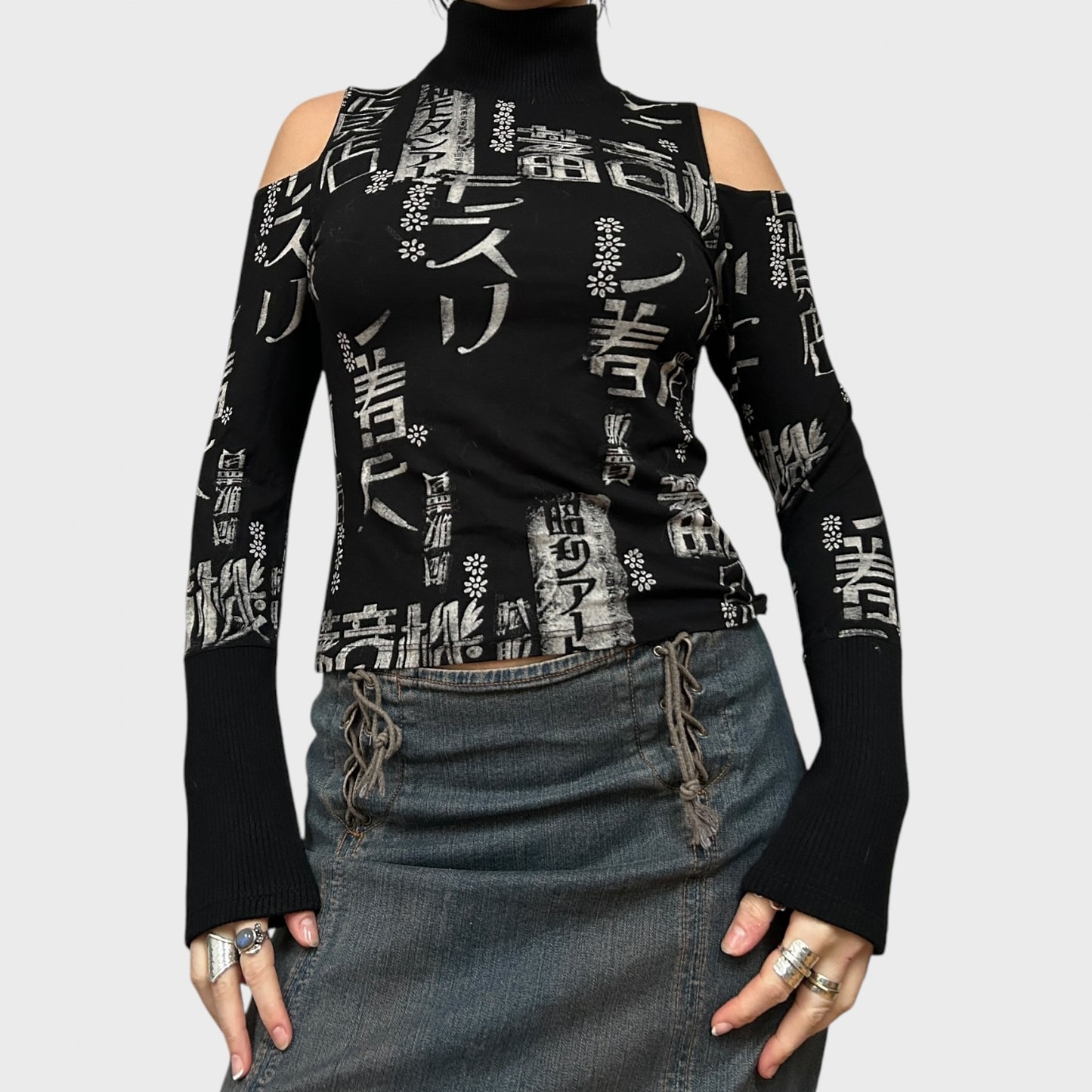 Black Graphic Long Sleeve Top